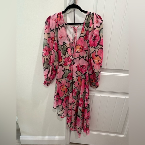 NWT For Love & Lemons Tiana Printed Flowy Ruffles Sheer Tie Front Midi Dress - S - Picture 9 of 9